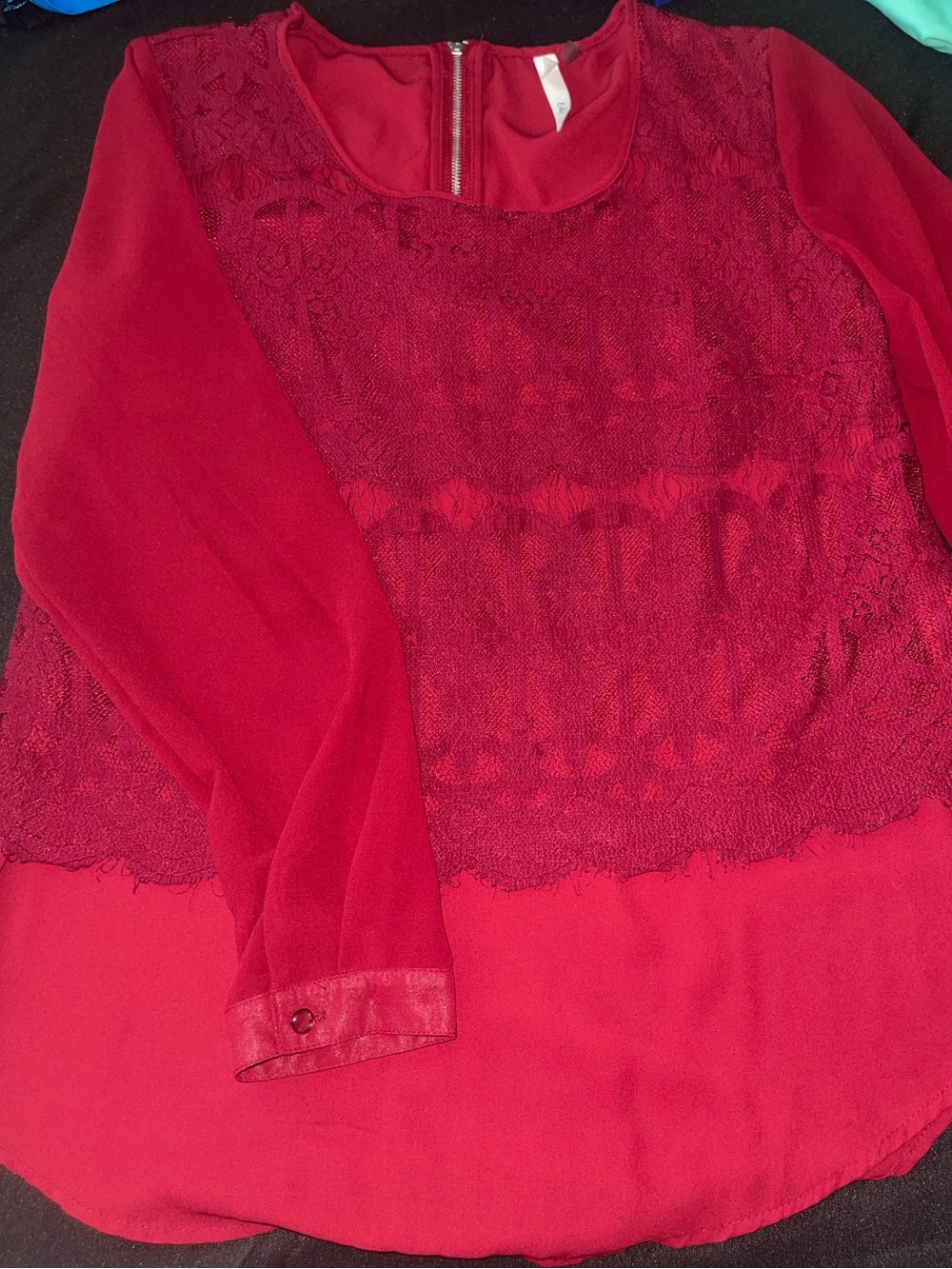 Women's Red Lace Front Blouse - Small NY Collection